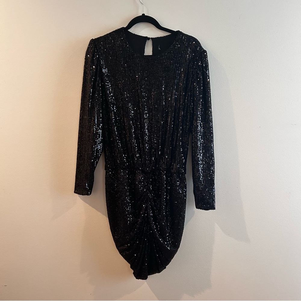 Black Sequin Long Sleeve Dress